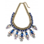 Laurel Cobalt Crystal Floral Fringe Statement Necklace